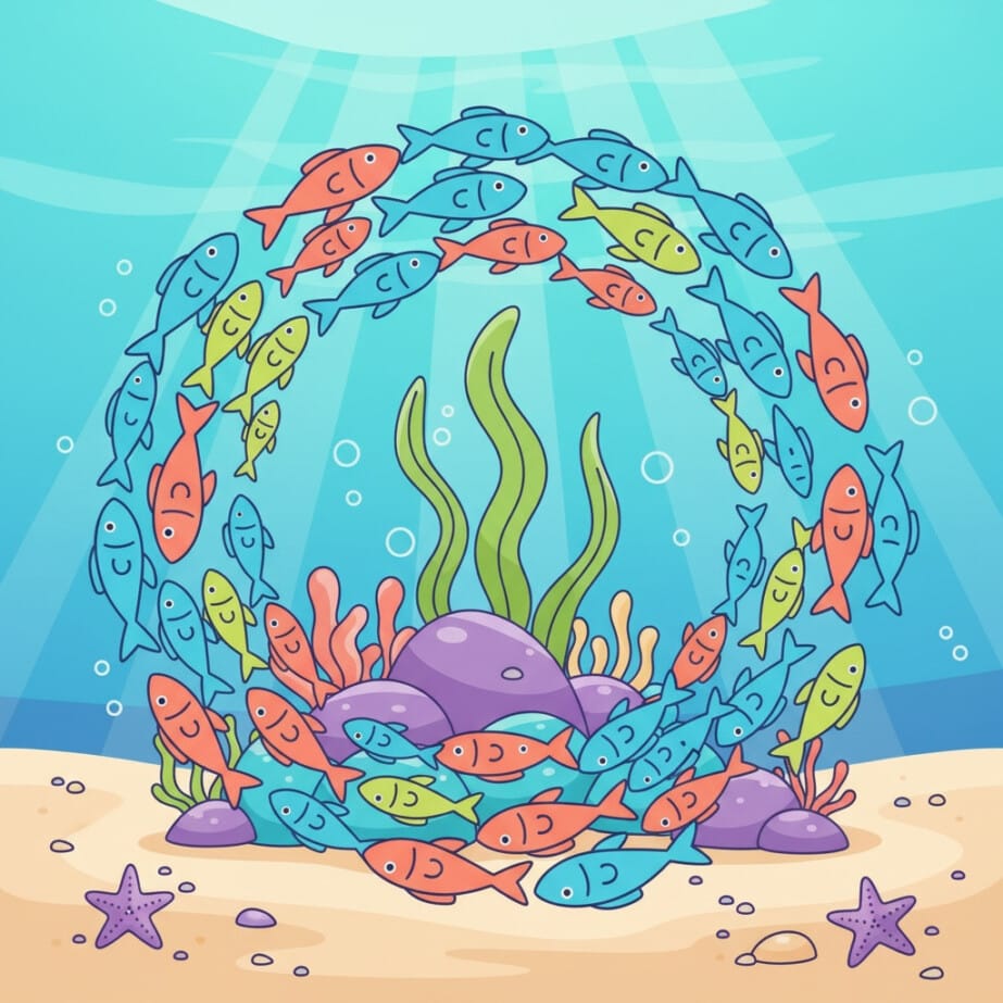 Fish School Swirl Coloring Page 2