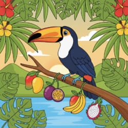 Toucan With Tropical Fruit Coloring Page - Origin image