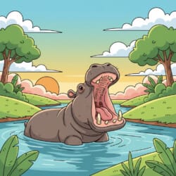 Hippo Yawning River Coloring Page - Origin image