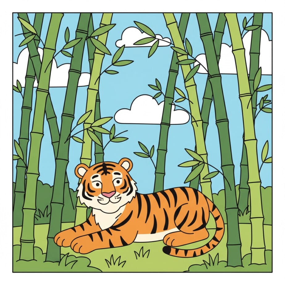 Tiger In Bamboo Coloring Page 2