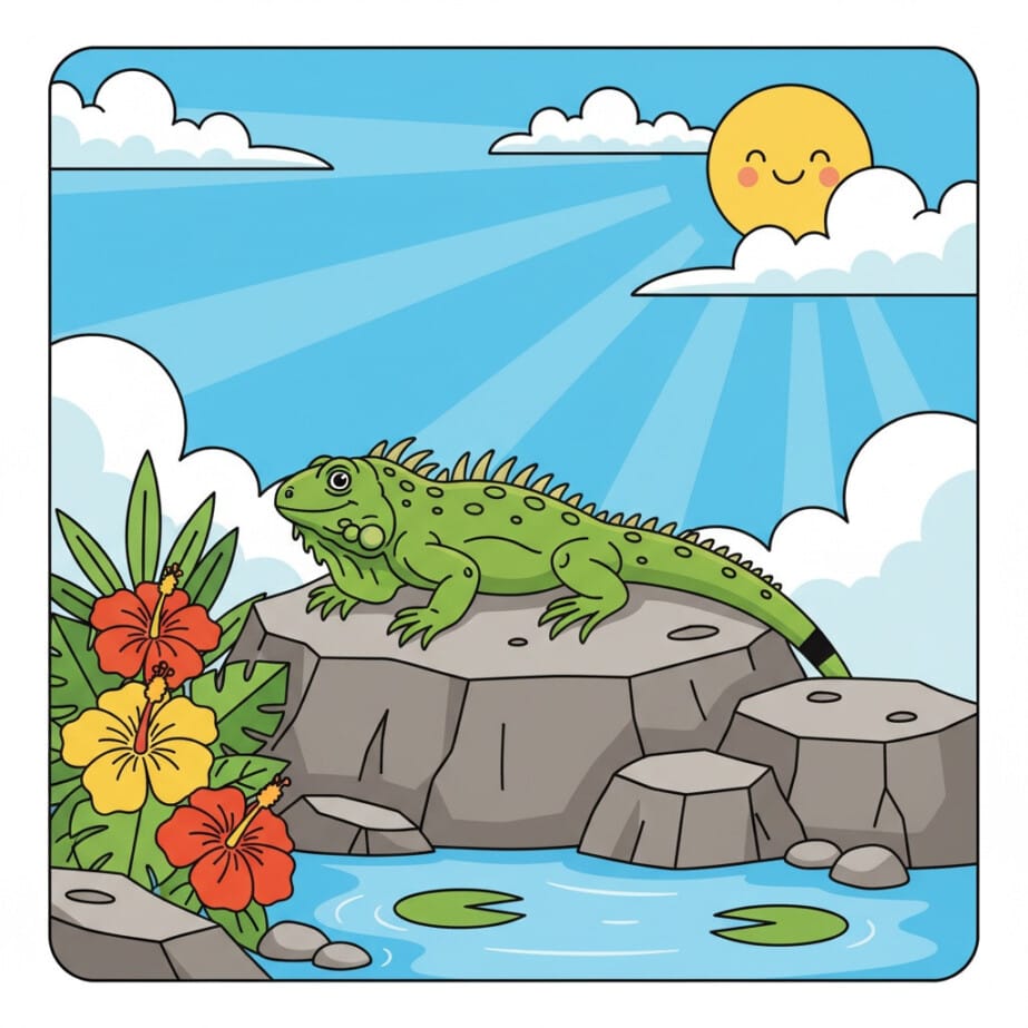 Iguana Basking Rock Coloring Page 2