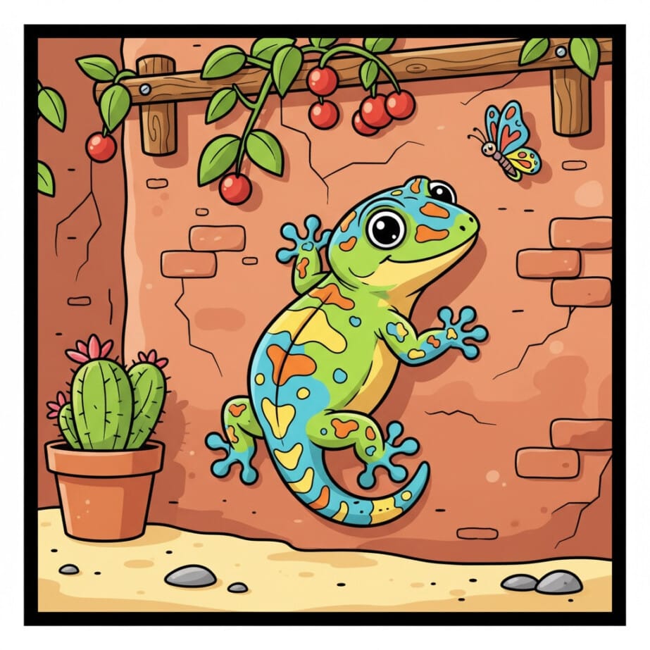 Gecko On Wall Coloring Page 2