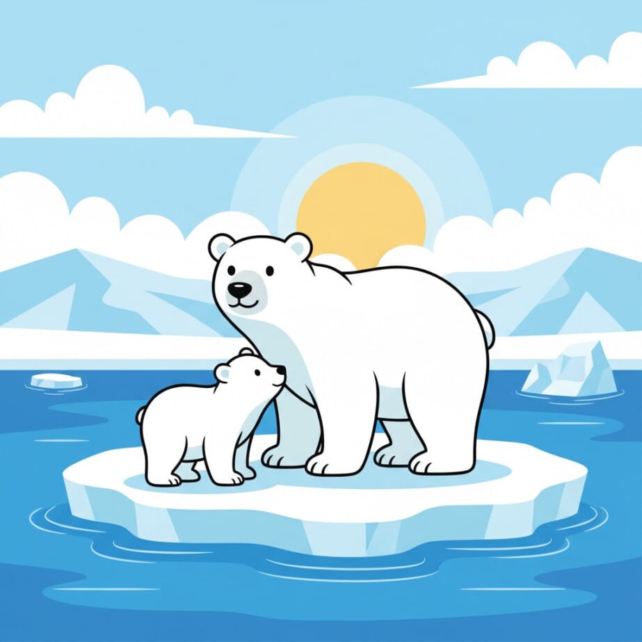 Polar Bear With Cub Coloring Page 2