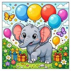 Elephant With Balloons Coloring Page - Origin image