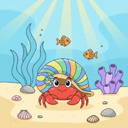 Crab With Seashell Coloring Page - Origin image