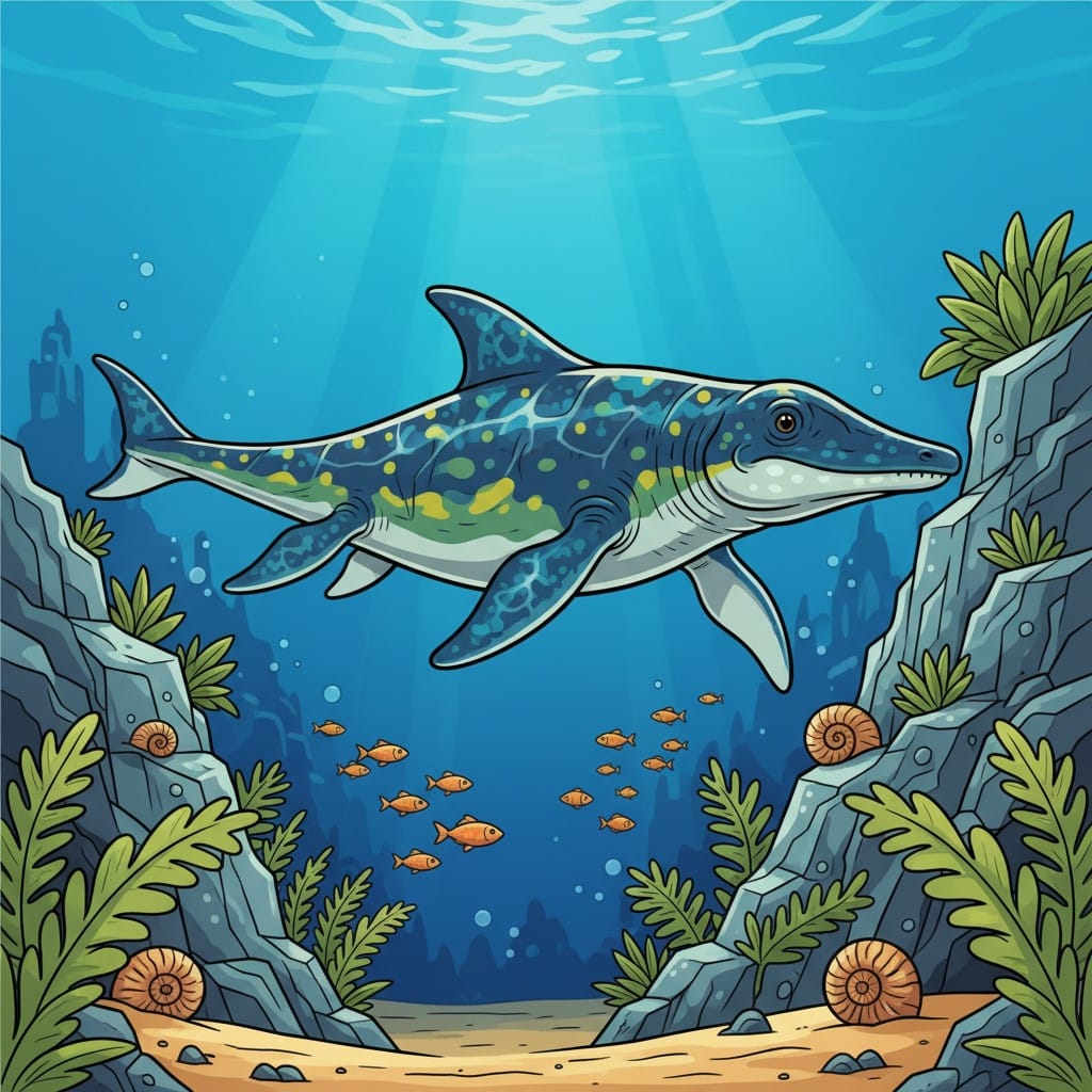Printable Ichthyosaurus Ichthyosaurus Onderwaterkleurplaat | Kleurplaten Mimi Panda