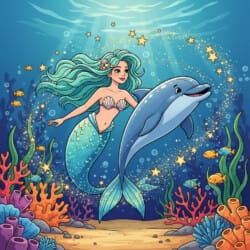 Mermaid And Dolphin Coloring Page - Origin image