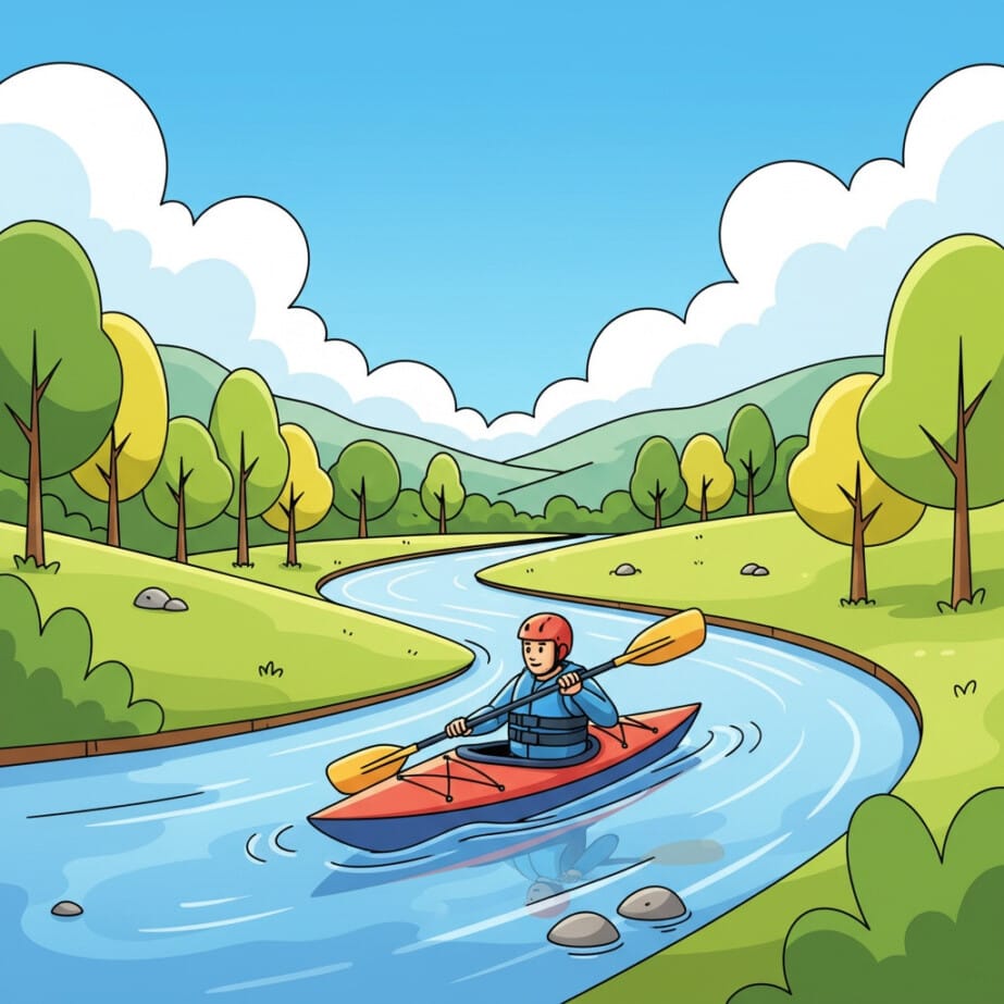 Kayak On River Coloring Page 2