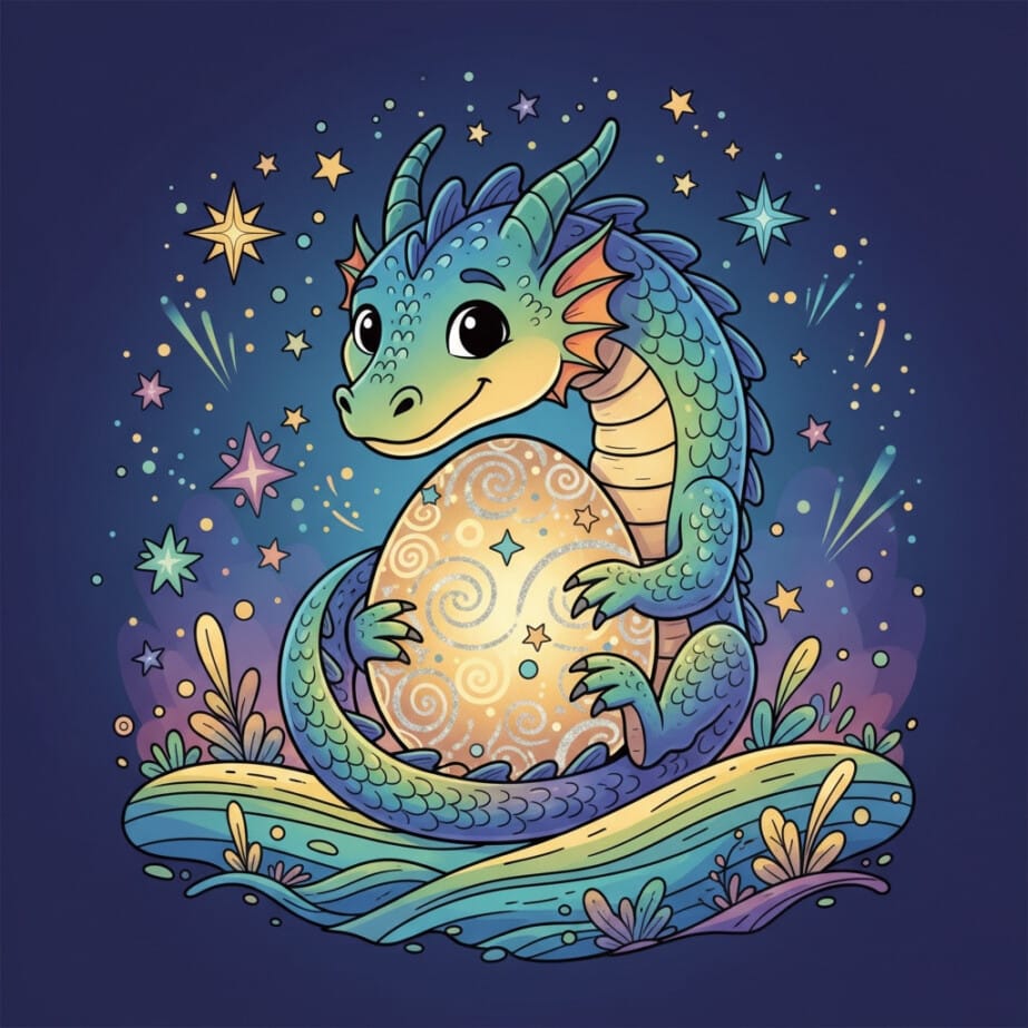 Friendly Dragon And Egg Coloring Page 2