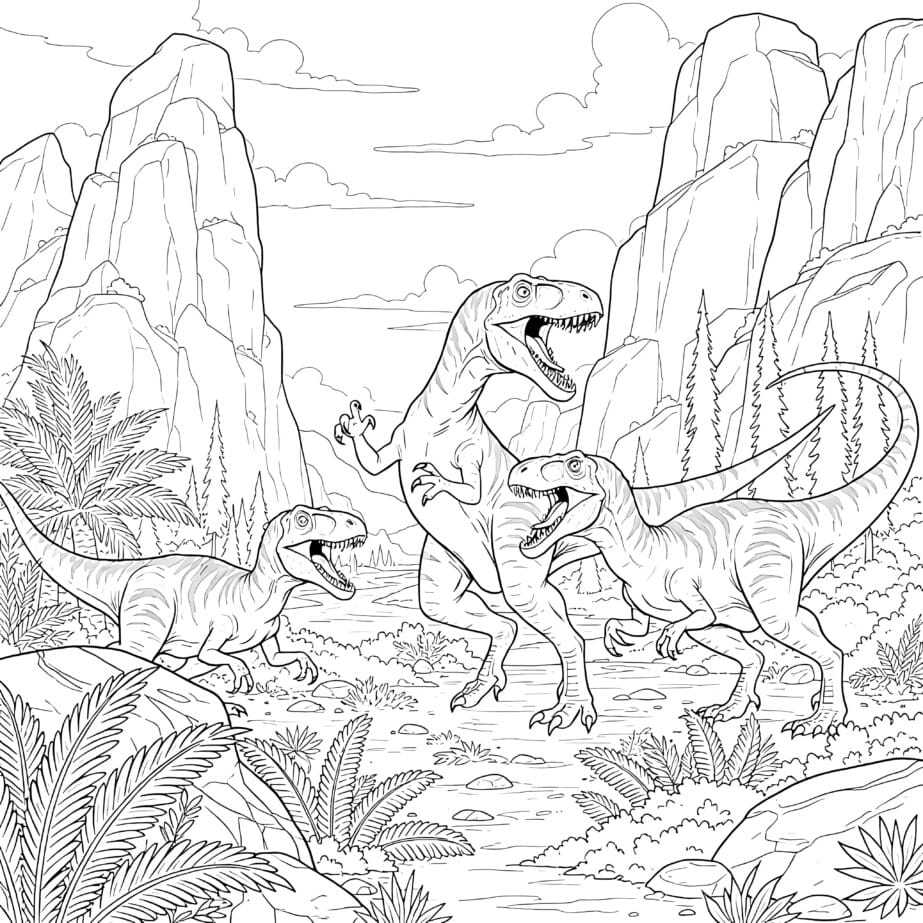 Allosaurusların Av Pozu Boyama Sayfası