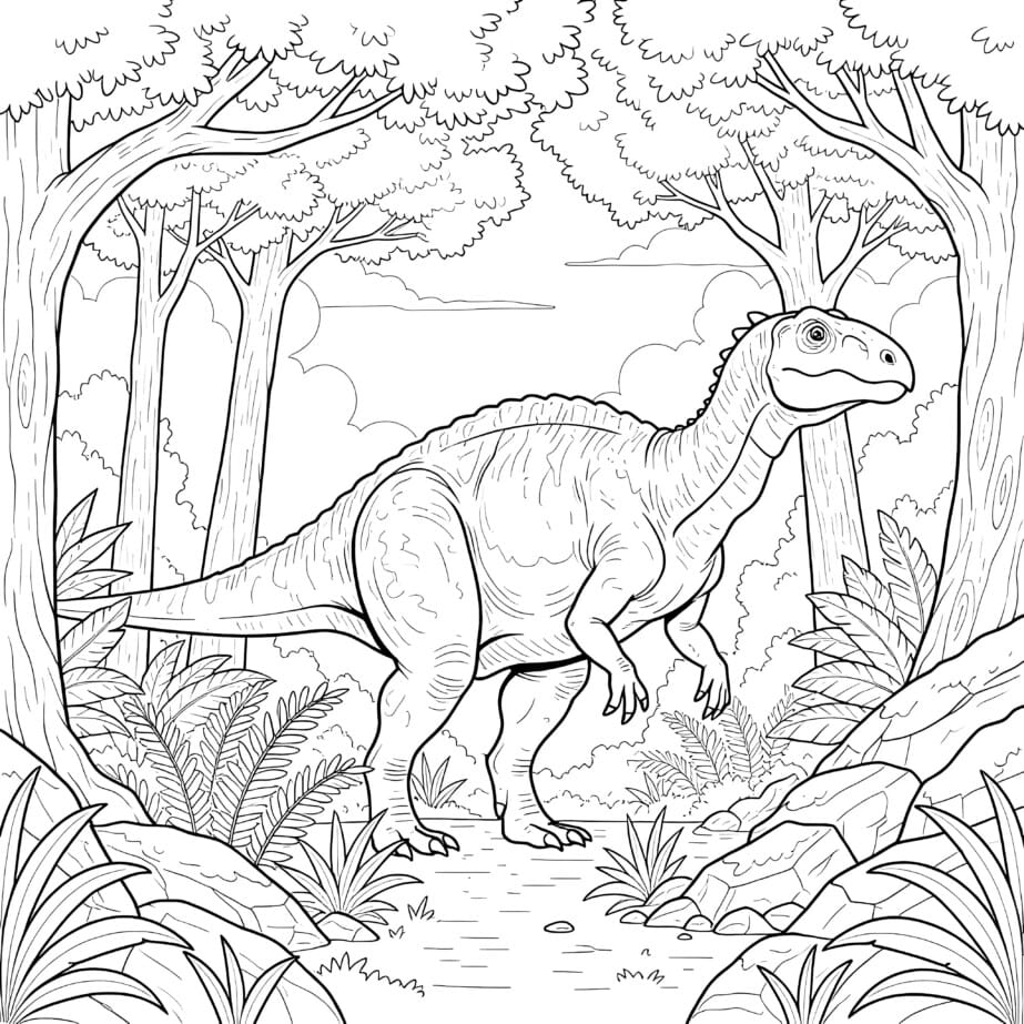 Iguanodon In Forest Coloring Page