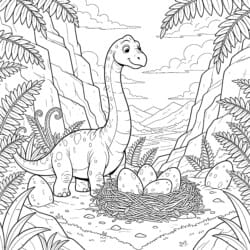 Brontosaurus With Eggs Coloring Page - Printable Coloring page