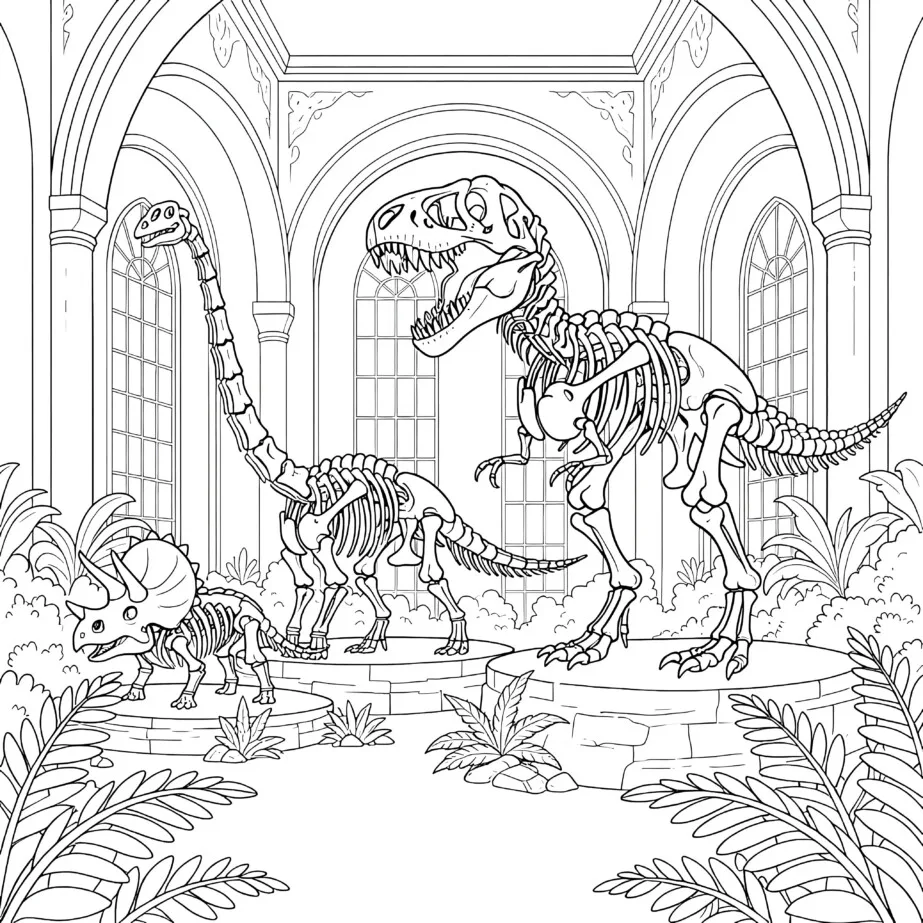 Kleurplaat Van Een Dinoskelet In Het Museum