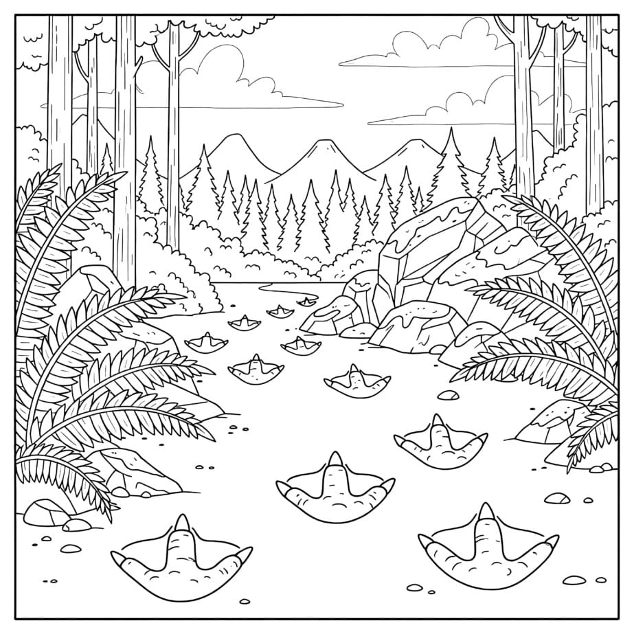 Dino Footprint Trail Coloring Page