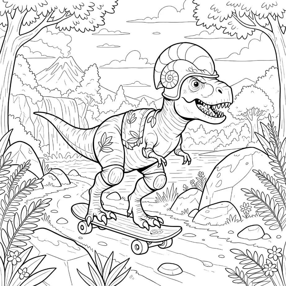 Pagina Da Colorare: Dinosauro Sullo Skateboard