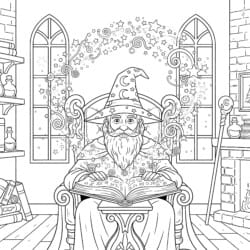 Wizard Reading Spellbook Coloring Page - Printable Coloring page