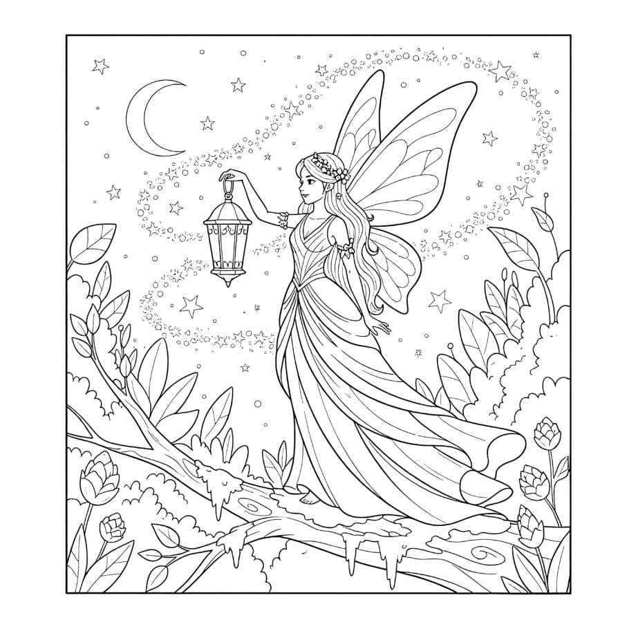 Fairy With Lantern Coloring Page