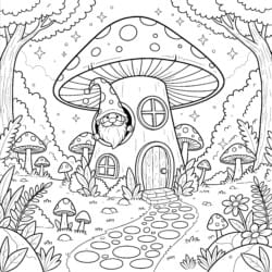 Gnome In Mushroom House Coloring Page - Printable Coloring page