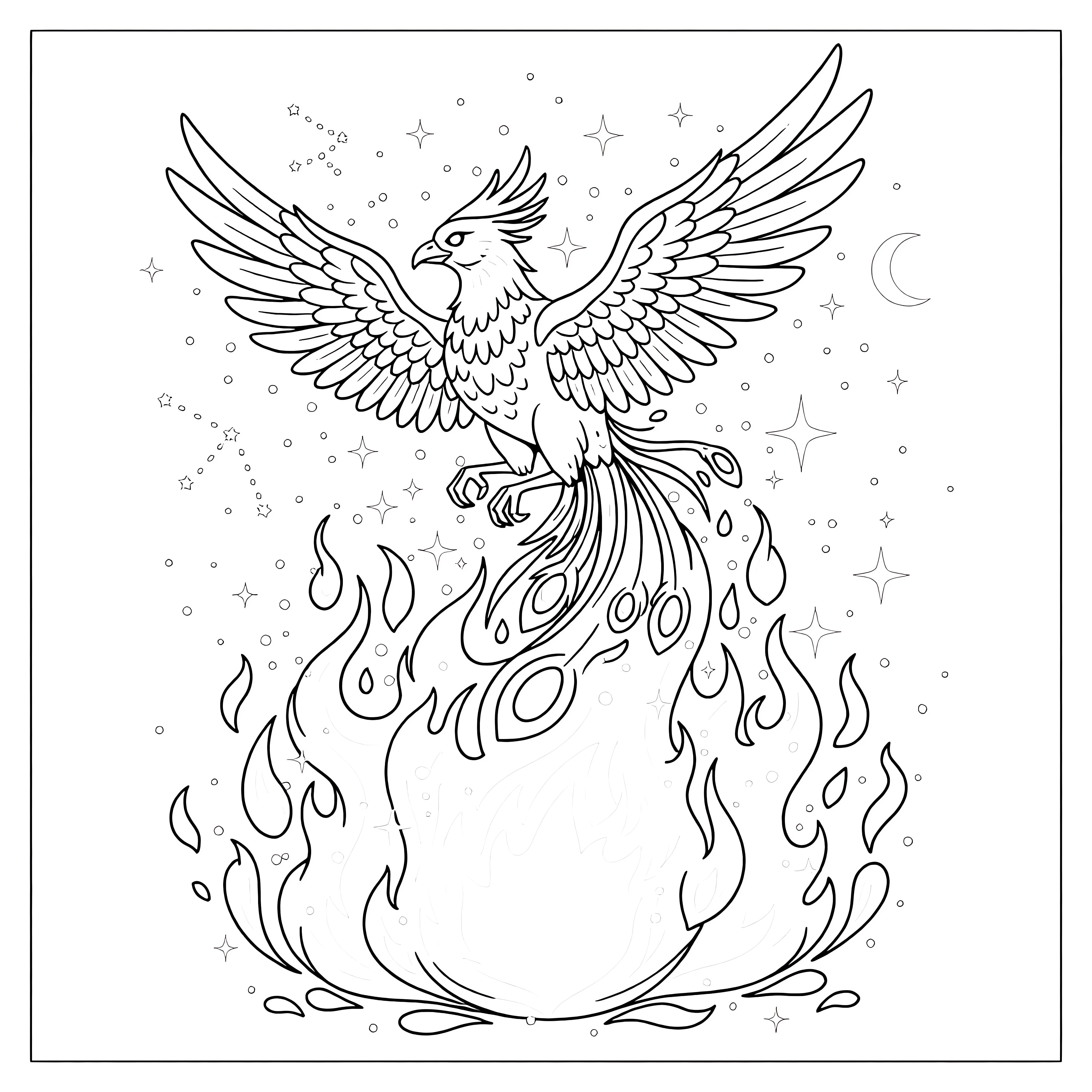 Phoenix Rising Flames Coloring Page | Coloring Pages Mimi Panda