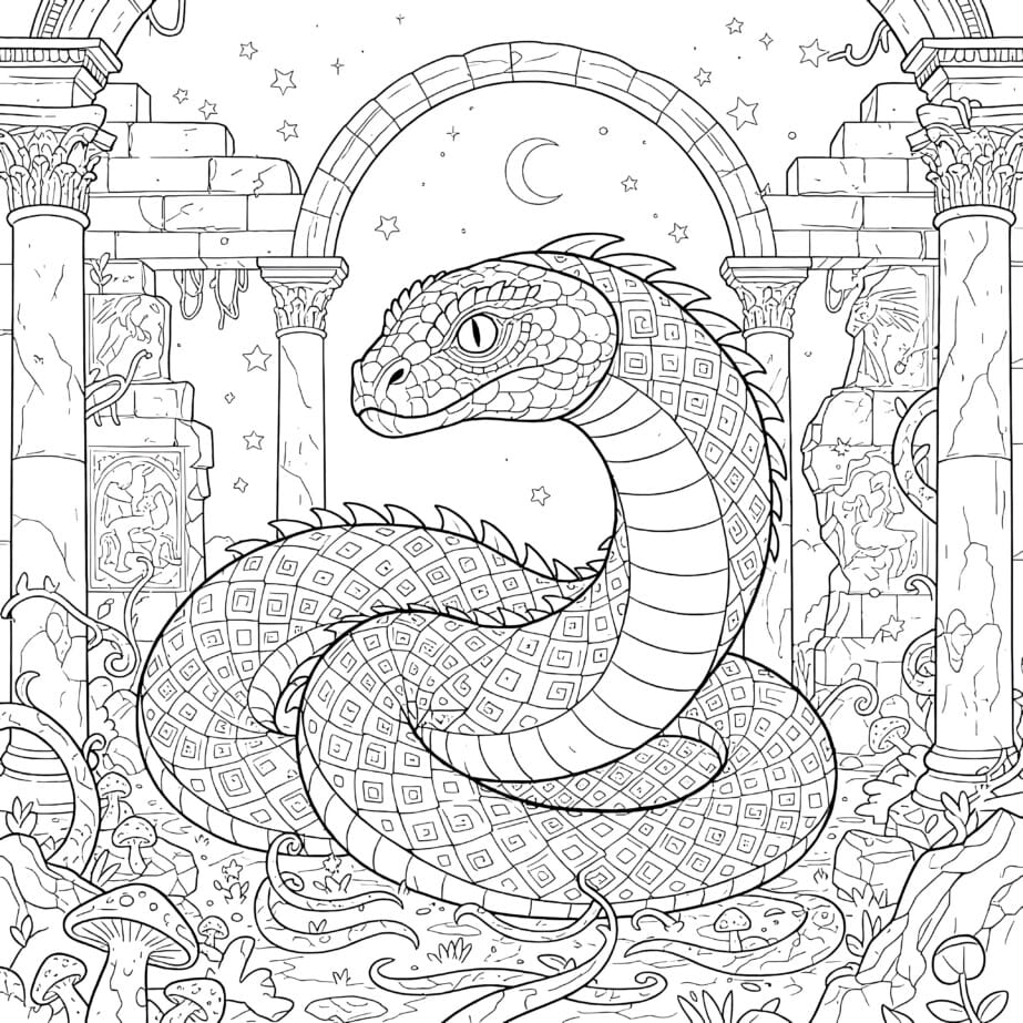 Basilisk In Ruins Coloring Page