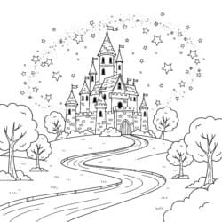 Castle On Hill Coloring Page - Printable Coloring page