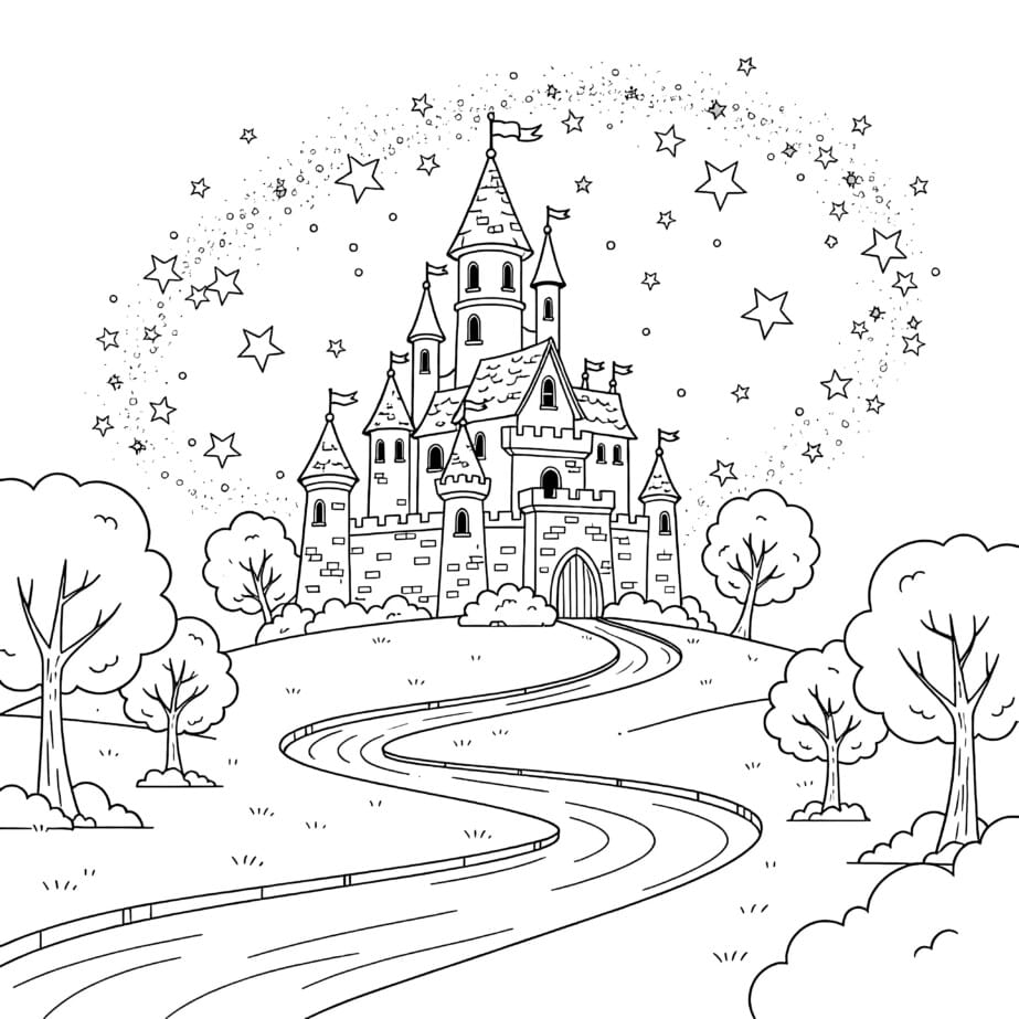 Castle On Hill Coloring Page