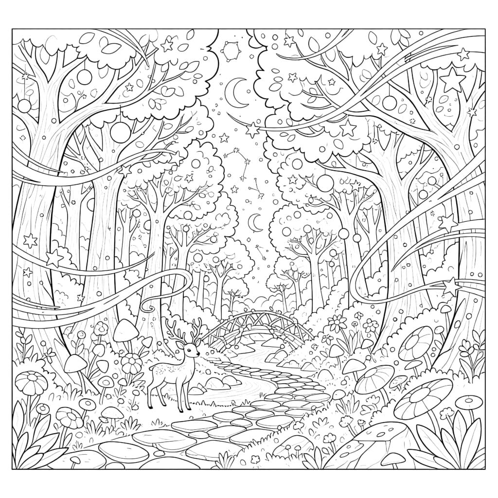 Enchanted Forest Path Coloring Page | Coloring Pages Mimi Panda