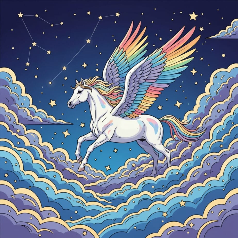 Pegasus Flying Clouds Coloring Page 2