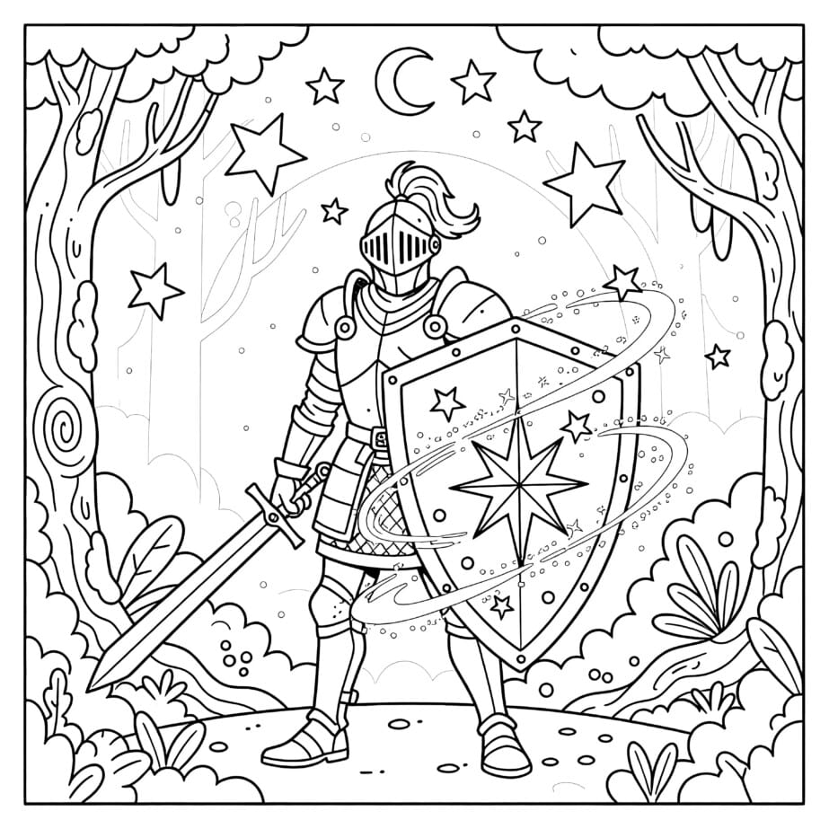 Knight And Shield Coloring Page