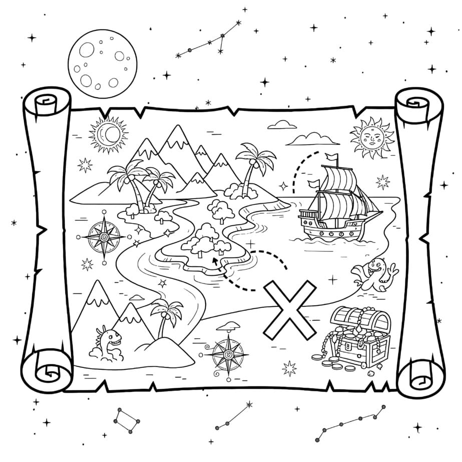 Pirate Treasure Map Coloring Page