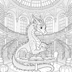 Dragon In Library Coloring Page - Printable Coloring page