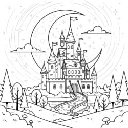 Moonlit Castle Coloring Page - Printable Coloring page