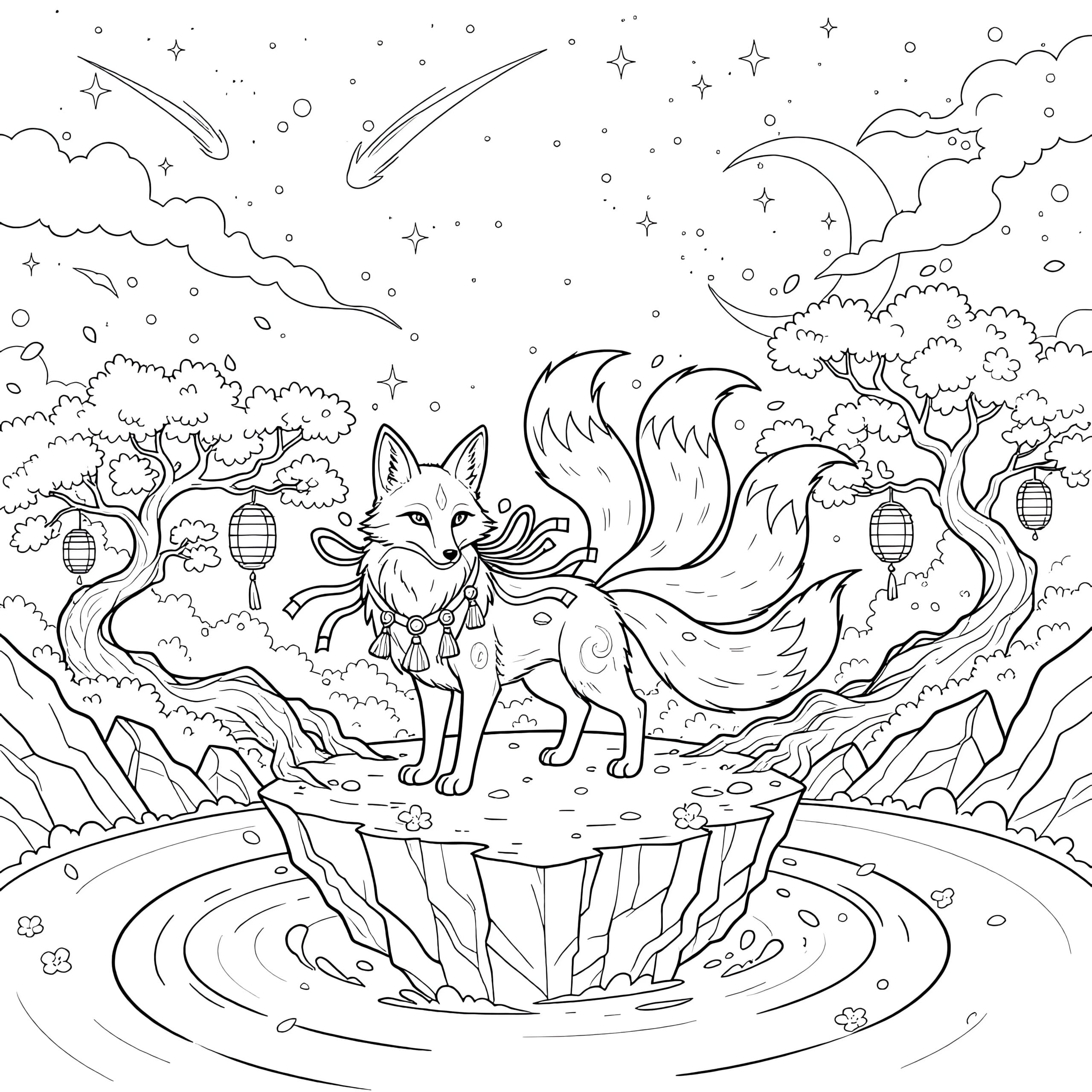 Japanese Kitsune Coloring Page | Coloring Pages Mimi Panda