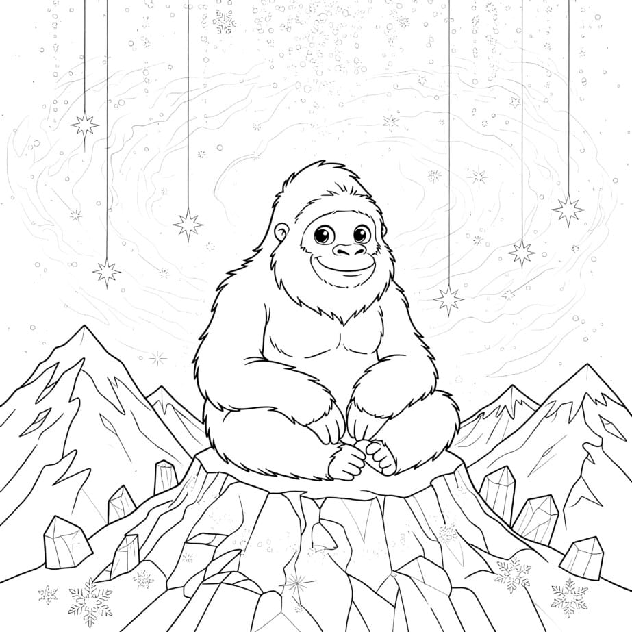 Yeti In Mountains Coloring Page