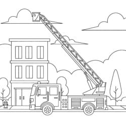 Fire Truck With Ladder Coloring Page - Printable Coloring page