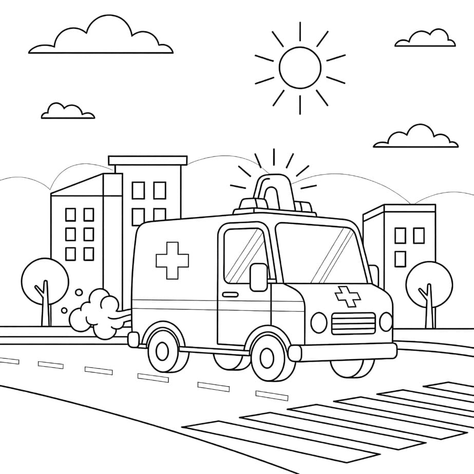 Ambulance With Siren Coloring Page