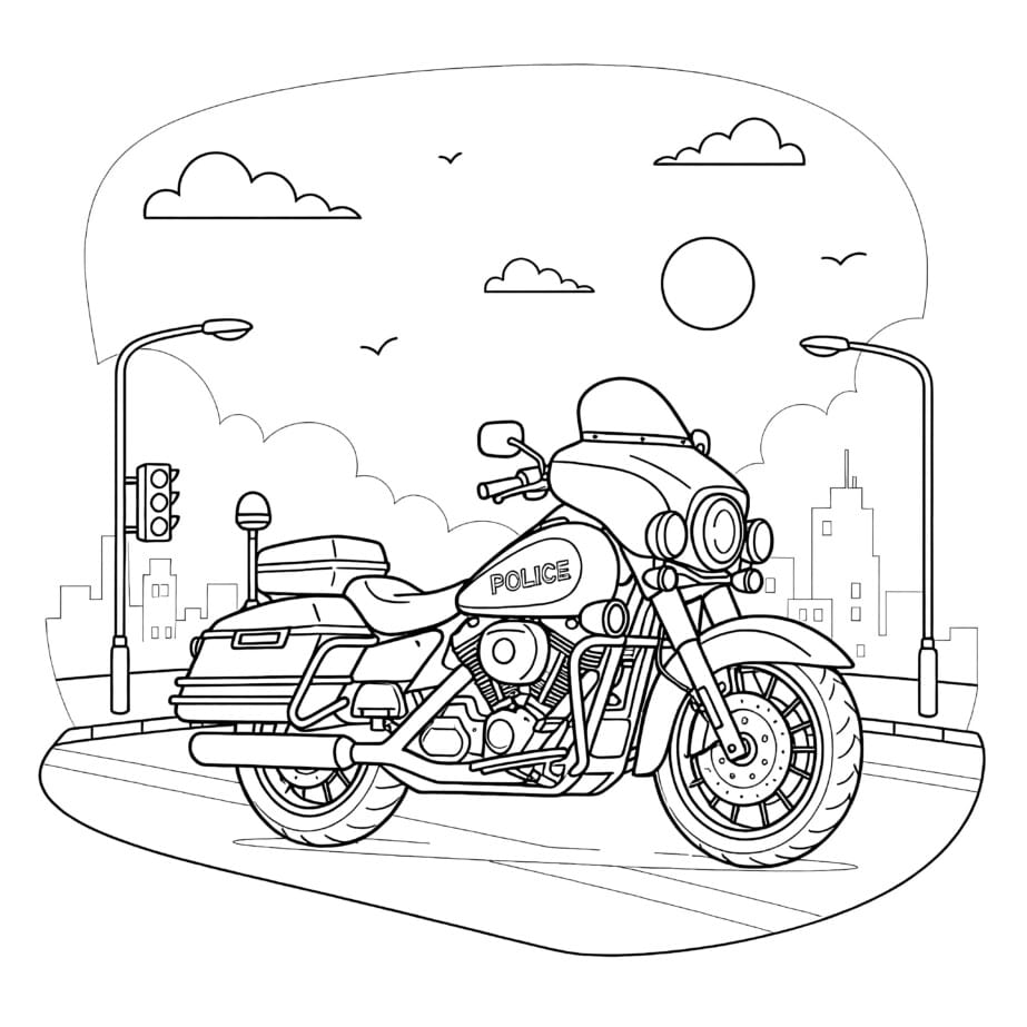 Police Motorcycle Coloring Page