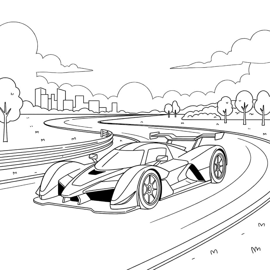 Race Car On Track Coloring Page