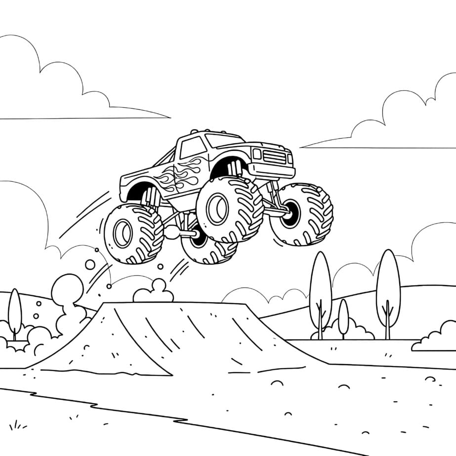 Monster Truck Jump Coloring Page