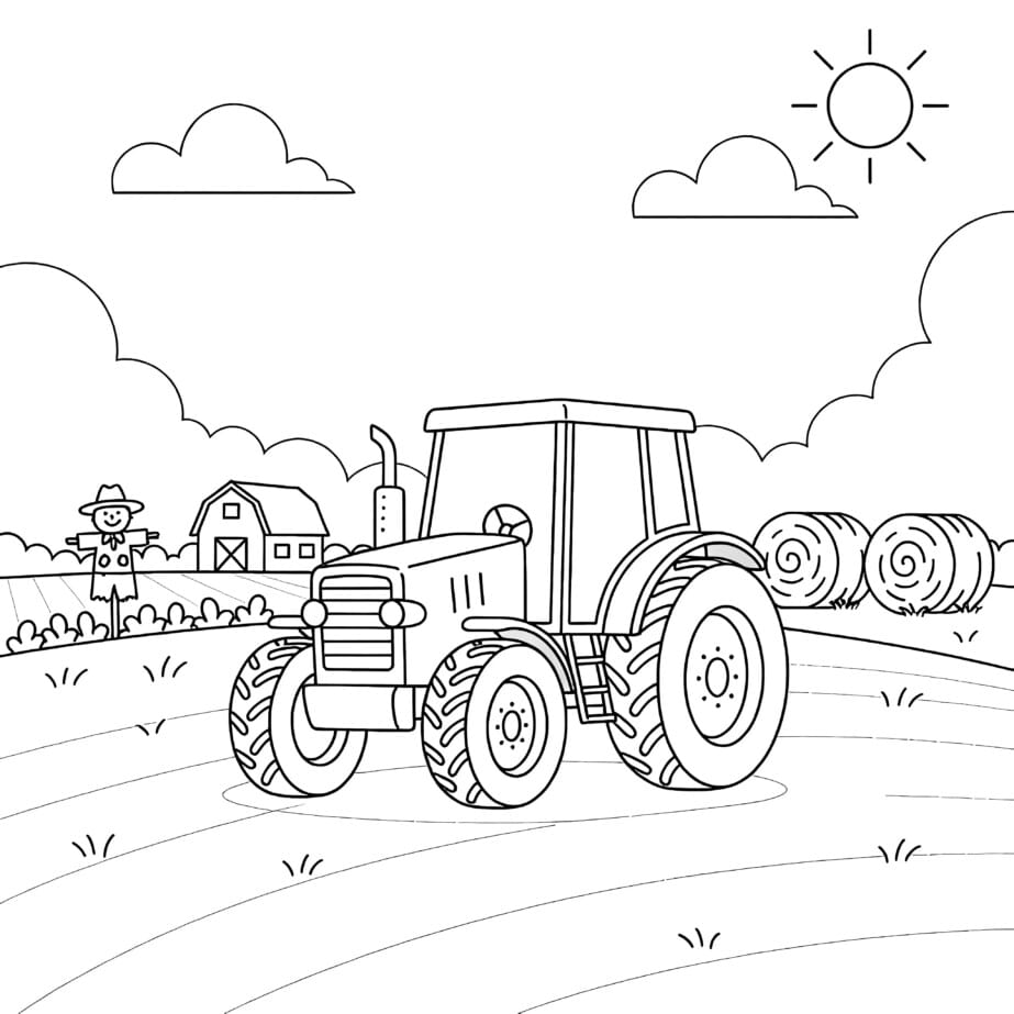 Tractor On Farm Coloring Page