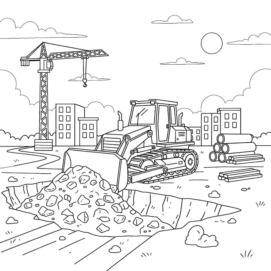 Bulldozer At Site Coloring Page