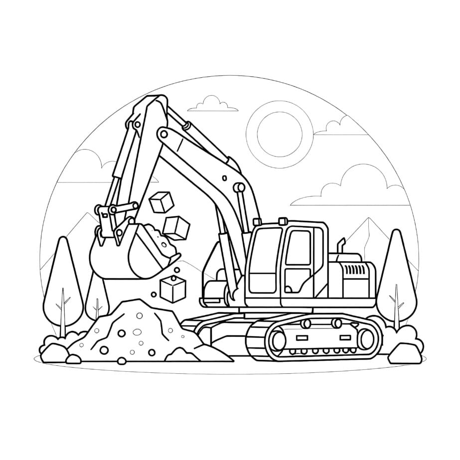 Excavator Digging Coloring Page