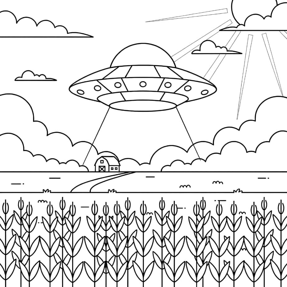 Ufo Over Field Coloring Page