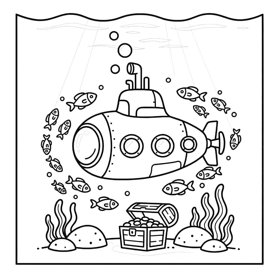 Submarine Underwater Coloring Page