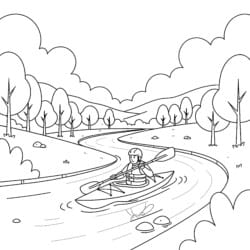 Kayak On River Coloring Page - Printable Coloring page