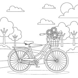 Bicycle With Basket Coloring Page - Printable Coloring page