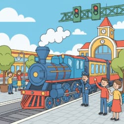 Steam Train At Station Coloring Page - Origin image