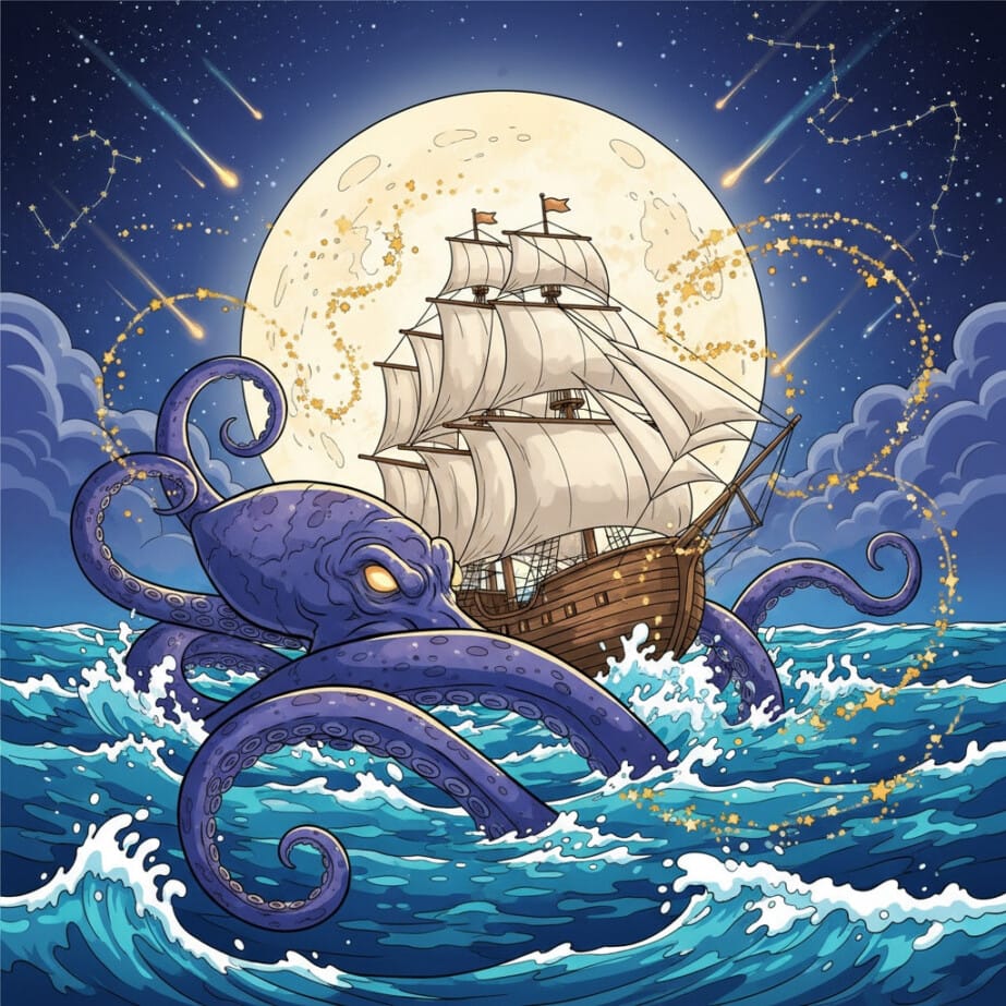Kraken And Ship Coloring Page 2