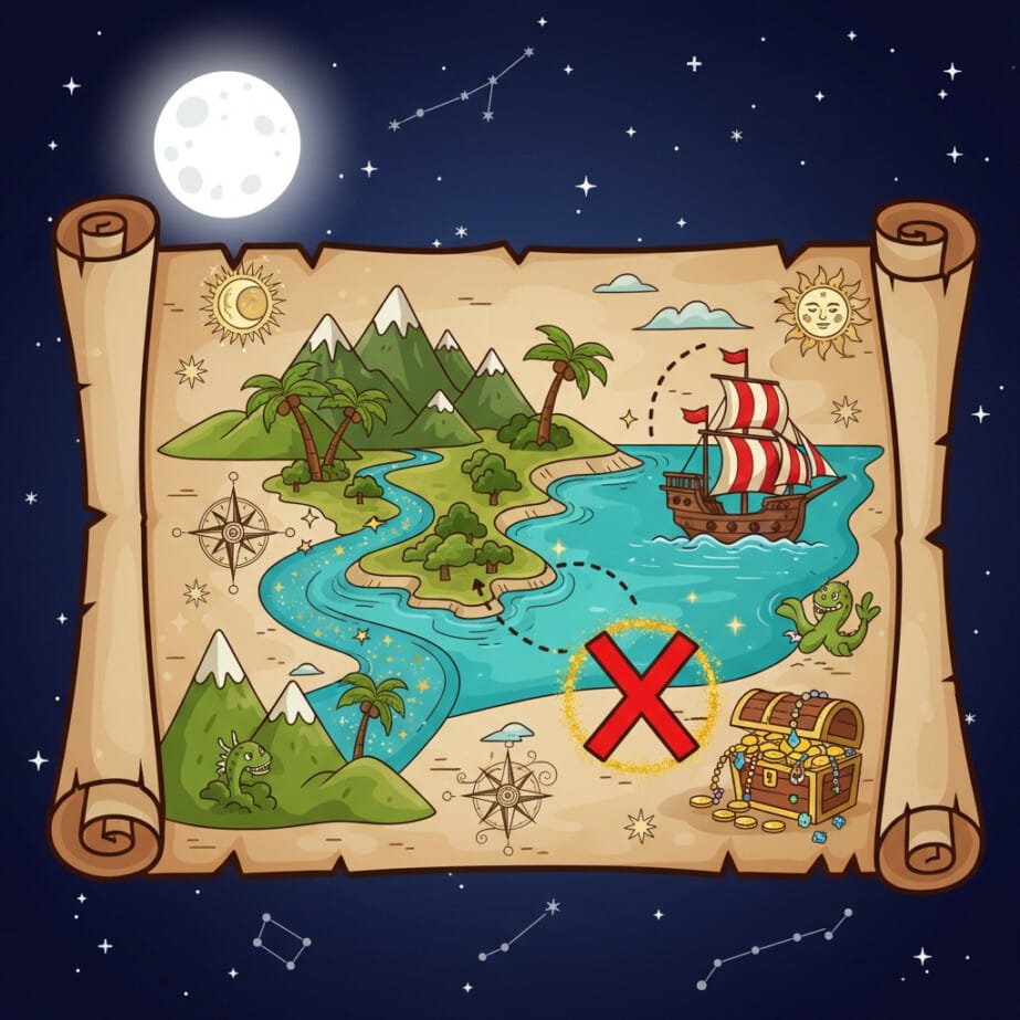 Pirate Treasure Map Coloring Page 2