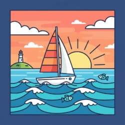 Sailboat On Waves Coloring Page - Origin image
